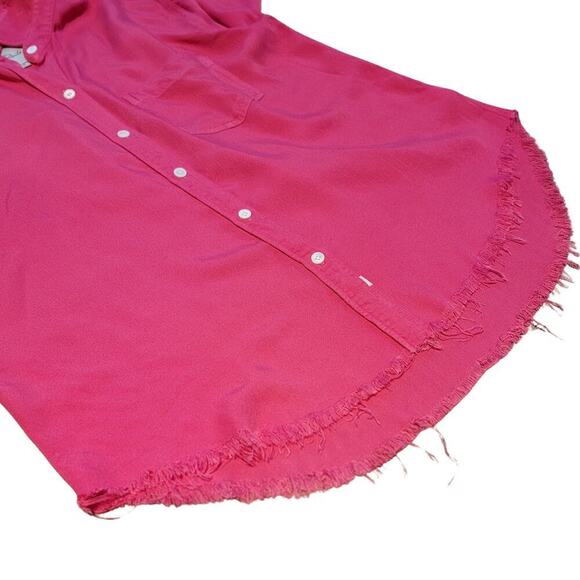 RAILS Hot Pink Frayed Hem Chambray Button Up Shirt Womens M Sustainable Fashion - Picture 13 of 13